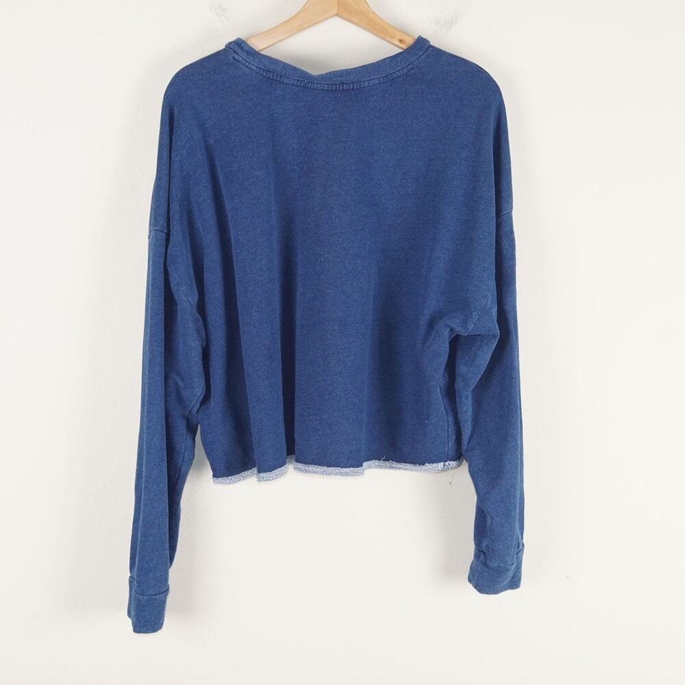 Z Supply Circuit Knit Denim Blue Indigo Rolled Hem Loose Sweatshirt Womens Sz S - Picture 2 of 6